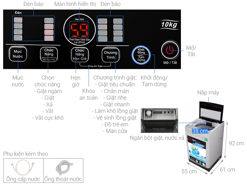 Máy giặt TCL 10 Kg TWA100-B302GM