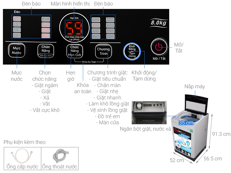 Máy giặt TCL 8 Kg TWA80-B302GM