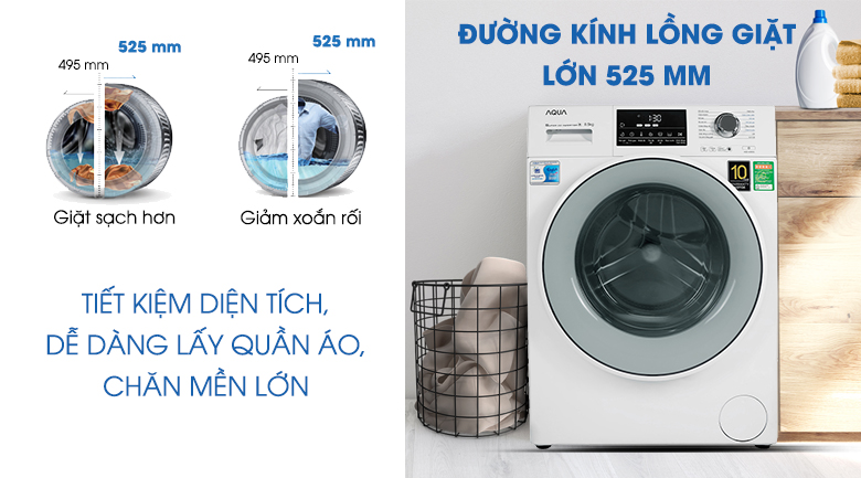 Máy giặt Aqua Inverter 8.5 kg AQD-D850E W