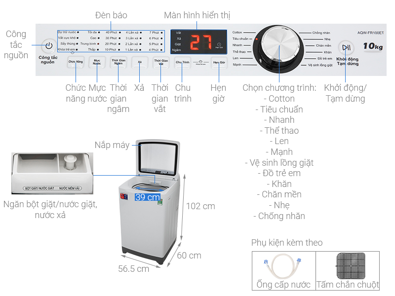 Máy giặt Aqua 10 Kg AQW-FR100ET W