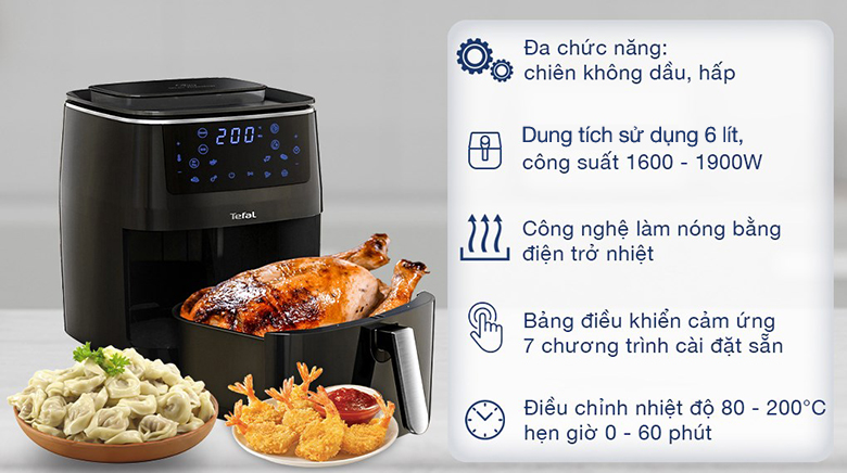 Nồi chiên không dầu Tefal FW201815 Nồi chiên nướng - hấp Dung tích 6.5L
