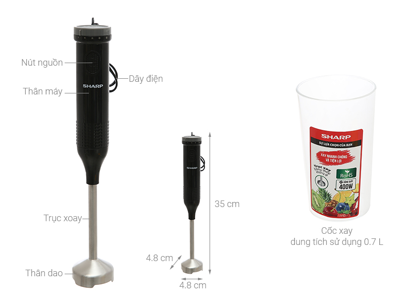 Máy xay sinh tố cầm tay Sharp EM-H074SV-BK