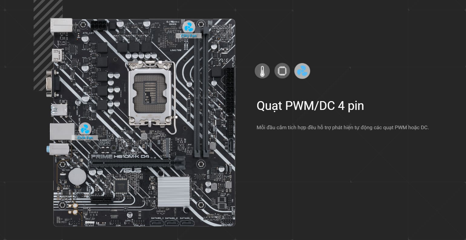 Bo mạch chủ Asus PRIME H610M-K DDR4 (Intel H610/ Intel LGA 1700/ 2 khe ram)
