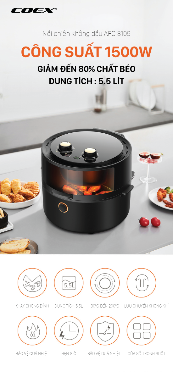 Nồi chiên không dầu 5.5 Lít cao cấp Coex AFC-3109