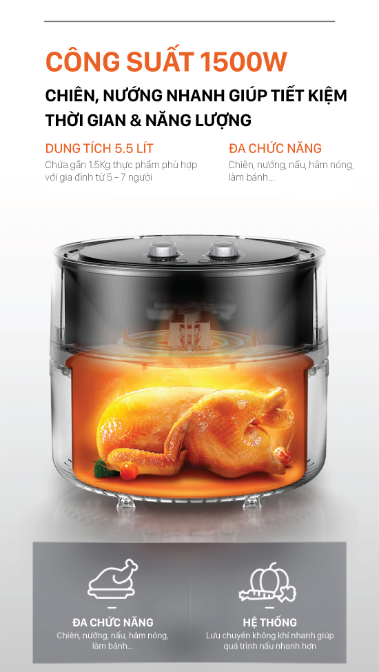 Nồi chiên không dầu 5.5 Lít cao cấp Coex AFC-3109