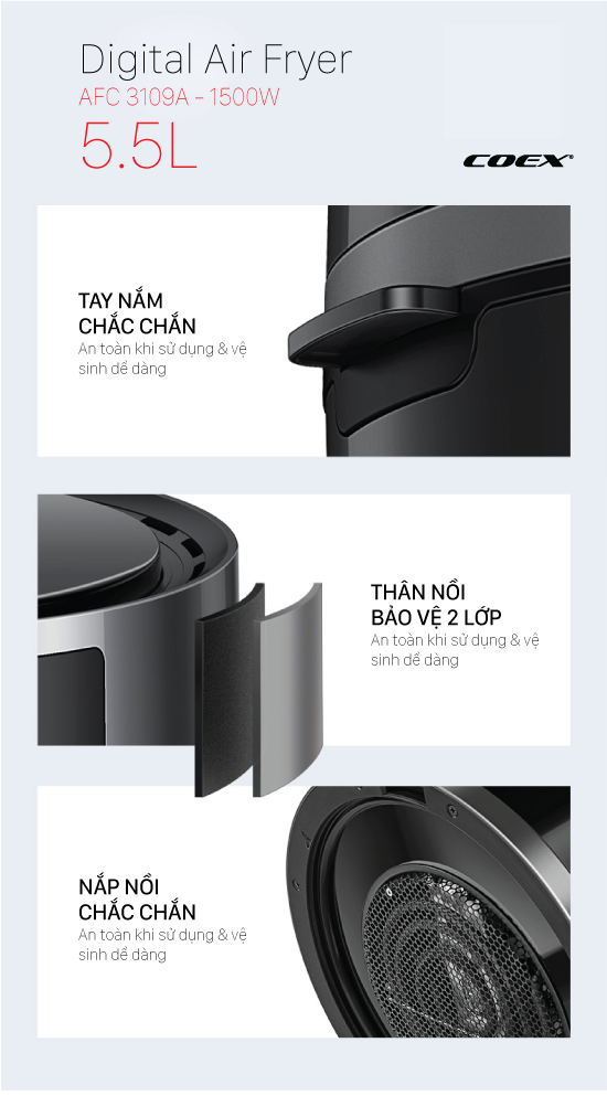 Nồi chiên không dầu điện tử cao cấp 5.5 Lít Coex AFC-3109A