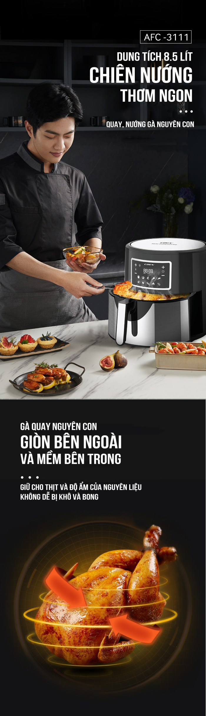 Nồi chiên không dầu điện tử đa năng 8.5 lít COEX AFC-3111