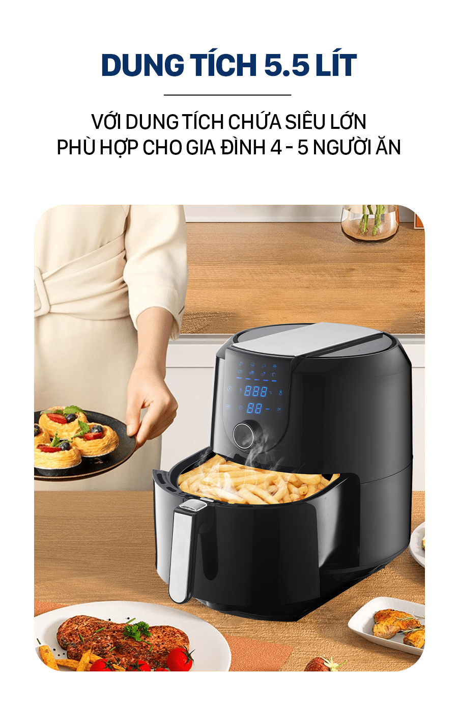 Nồi chiên không dầu điện tử cao cấp 5.5L COEX AFC -3127A