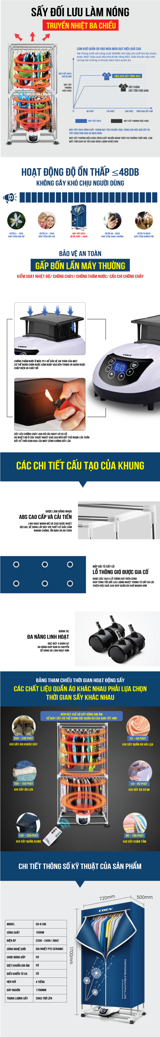 Máy sấy quần áo đa năng COEX CD-6106 (Xếp gập, có điều khiển từ xa )