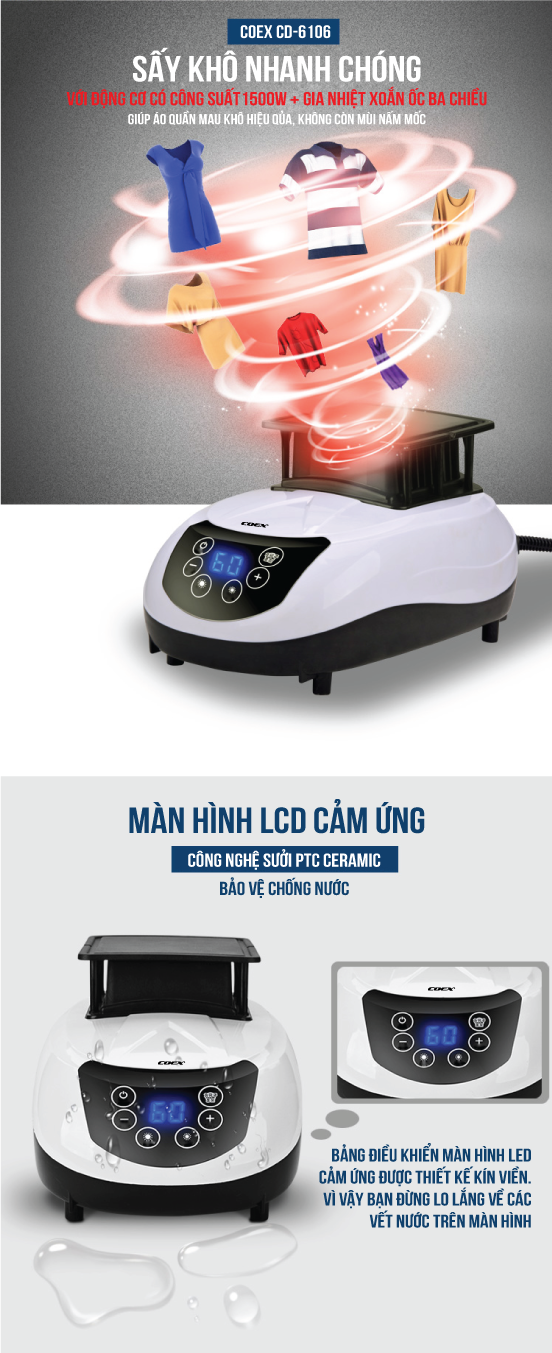 Máy sấy quần áo đa năng COEX CD-6106 (Xếp gập, có điều khiển từ xa )