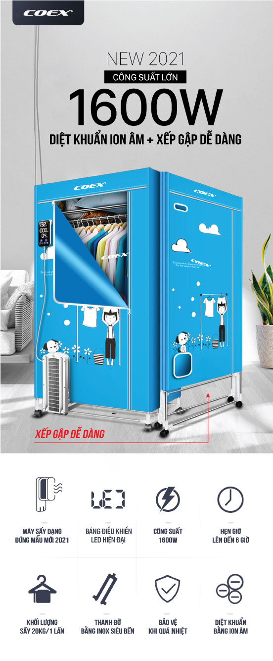Máy sấy quần áo đa năng COEX CD-6109 (Xếp gập)