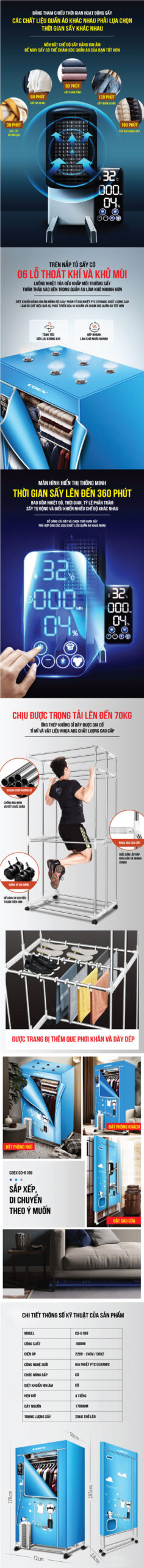 Máy sấy quần áo đa năng COEX CD-6109 (Xếp gập)