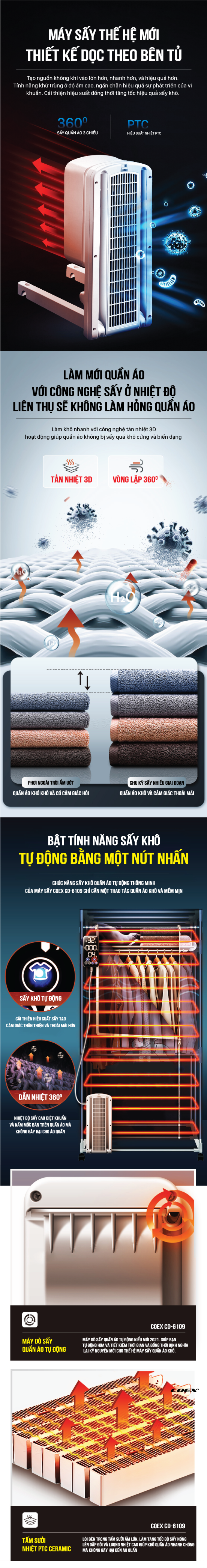 Máy sấy quần áo đa năng COEX CD-6109 (Xếp gập)