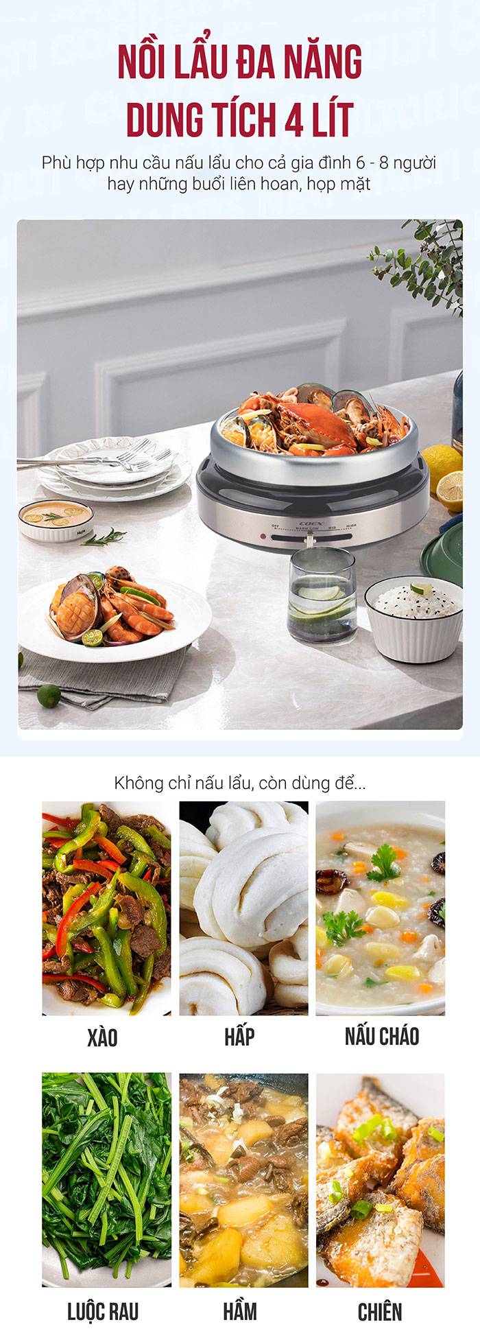 Lẩu nướng điện đa chức năng Coex CH-2114 (Kèm khay nướng)