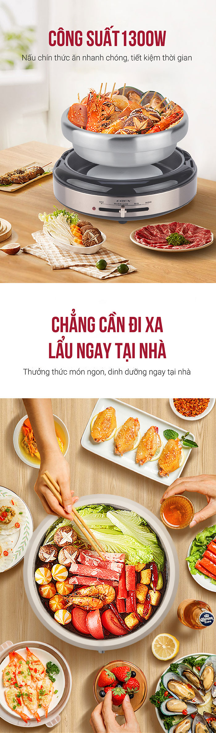 Lẩu nướng điện đa chức năng Coex CH-2114 (Kèm khay nướng)