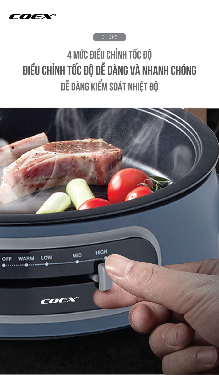 Lẩu nướng điện đa năng Coex CH-2115 (Kèm khay nướng và vỉ hấp)