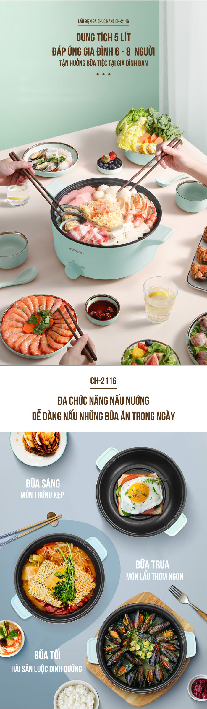 Lẩu điện đa chức năng Coex CH-2116