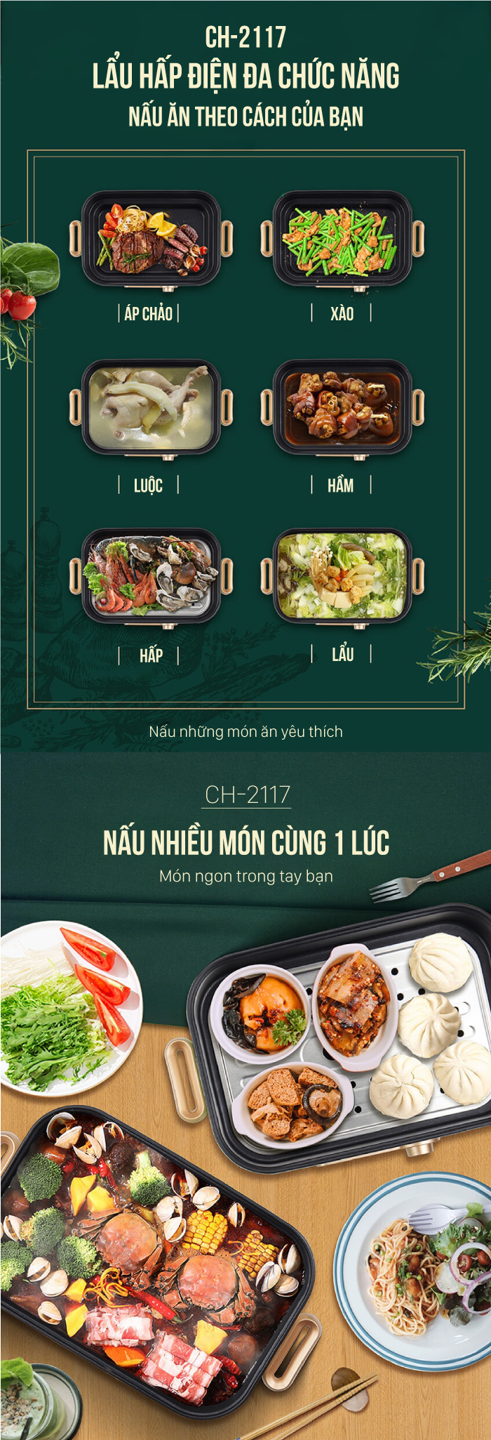 Lẩu hấp điện đa chức năng Coex CH-2117 (Kèm vỉ hấp)