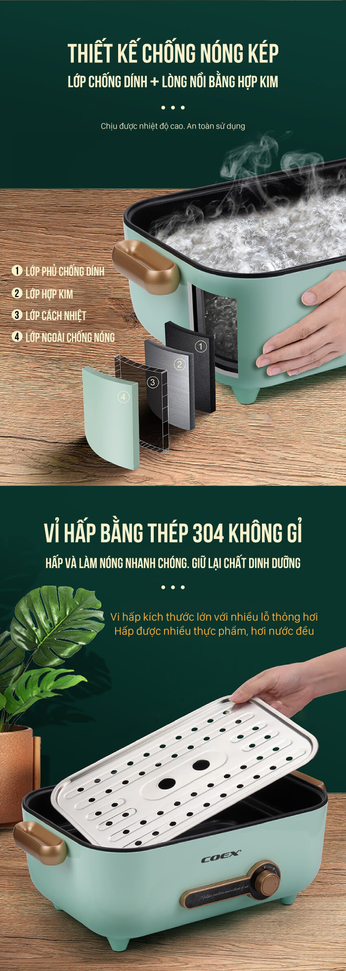 Lẩu hấp điện đa chức năng Coex CH-2117 (Kèm vỉ hấp)