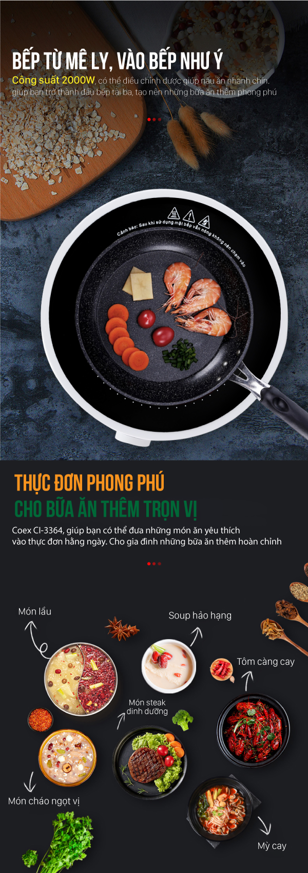 Bếp từ cảm ứng đa năng Coex CI-3364 (Kèm nồi lẩu)