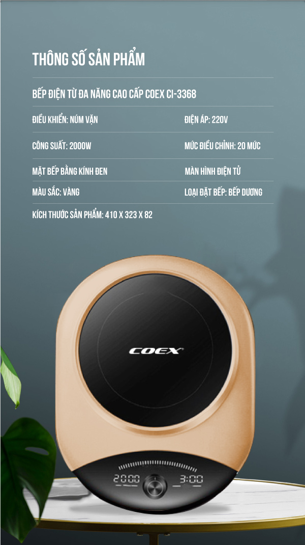 Bếp điện từ đa năng cao cấp COEX CI-3368 Vàng (Kèm nồi lẩu)