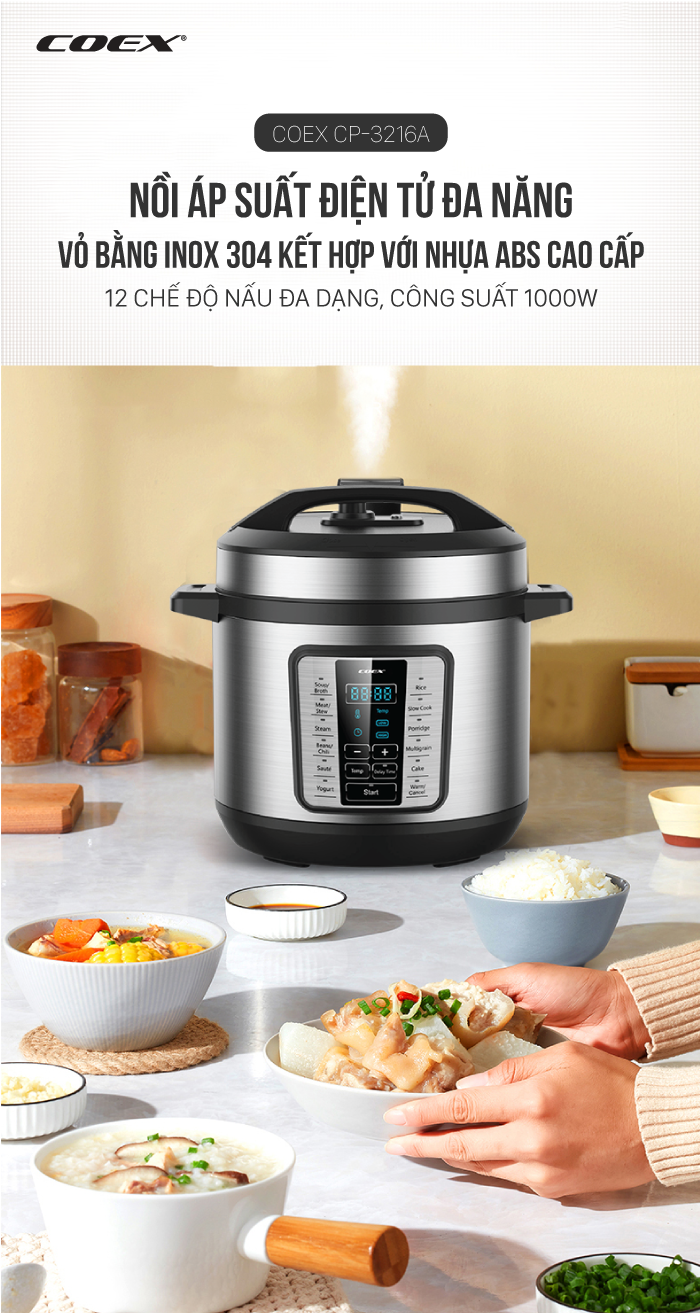 Nồi áp suất điện tử đa năng 6L Coex CP-3216A
