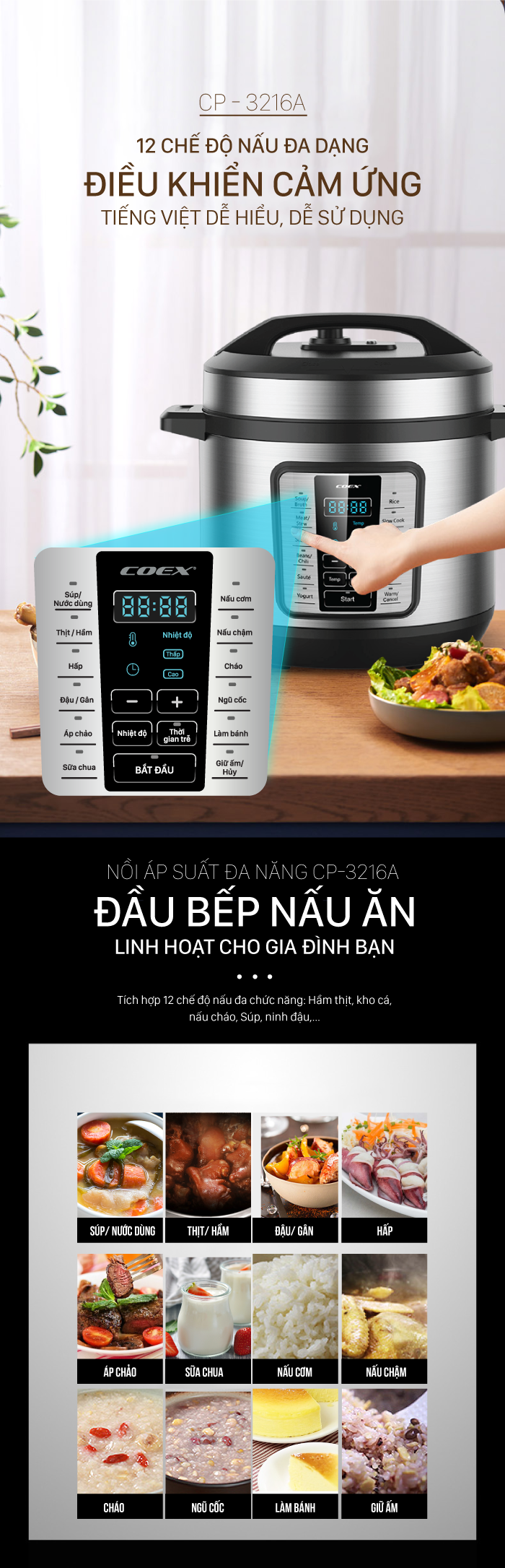 Nồi áp suất điện tử đa năng 6L Coex CP-3216A