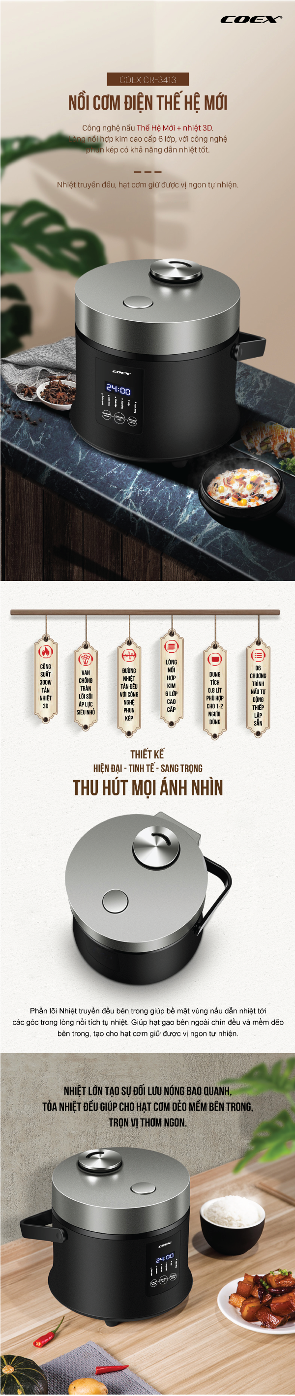 Nồi cơm điện tử 0.8L Coex CR-3413