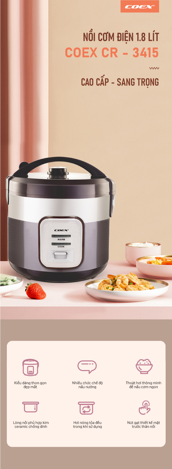 Nồi cơm điện cơ 1.8 Lít COEX CR-3415