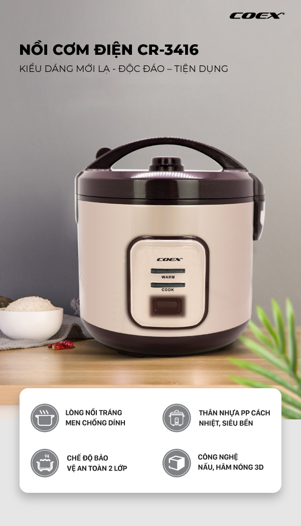 Nồi cơm điện cơ 2.8 Lít COEX CR-3416