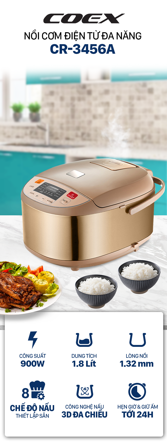 Nồi cơm điện tử 1.8 Lít COEX CR-3456A