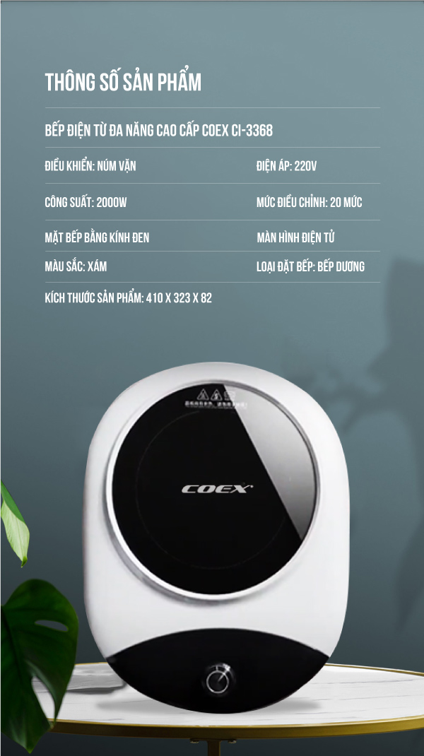 Bếp điện từ đa năng cao cấp COEX CI-3368 Xám (Kèm nồi lẩu)