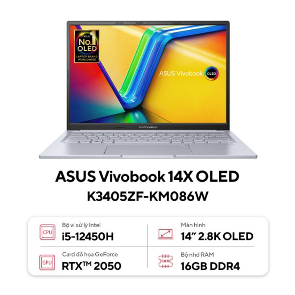 Laptop Asus Zenbook K3405ZF-KM086W (Core i5 12450H/ 16GB/ 512GB SSD/ Nvidia GeForce RTX 2050 4GB GDDR6/ 14.0inch 2.8K Touch/ Windows 11 Home/ Silver)