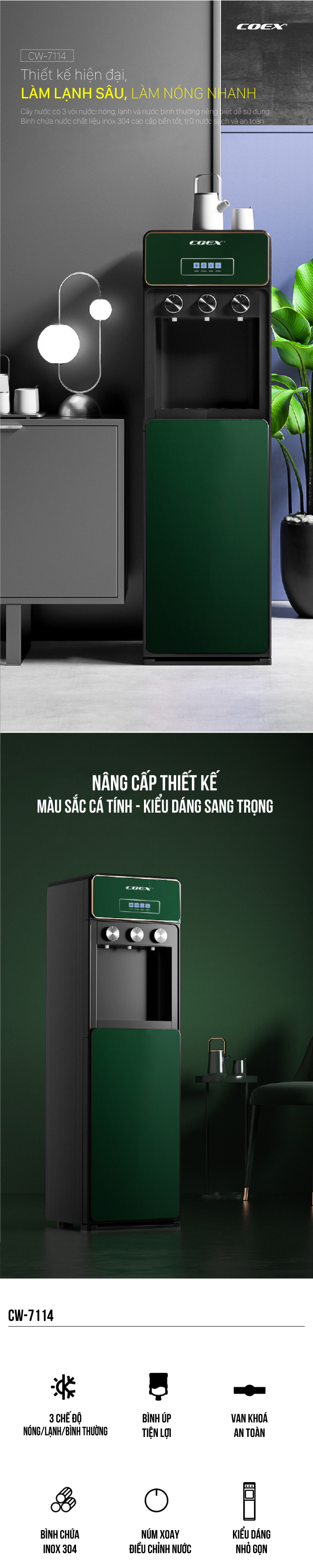 Cây nước nóng lạnh Coex CW-7114
