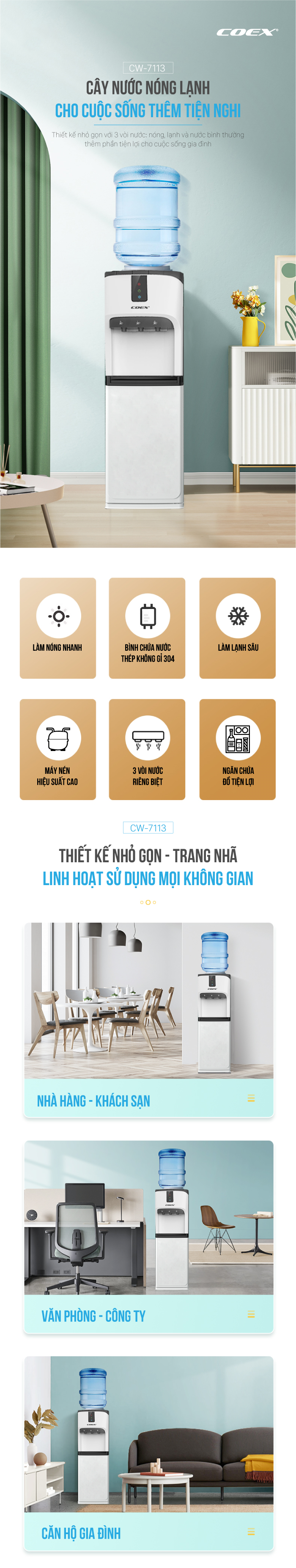 Cây nước nóng lạnh Coex CW-7113
