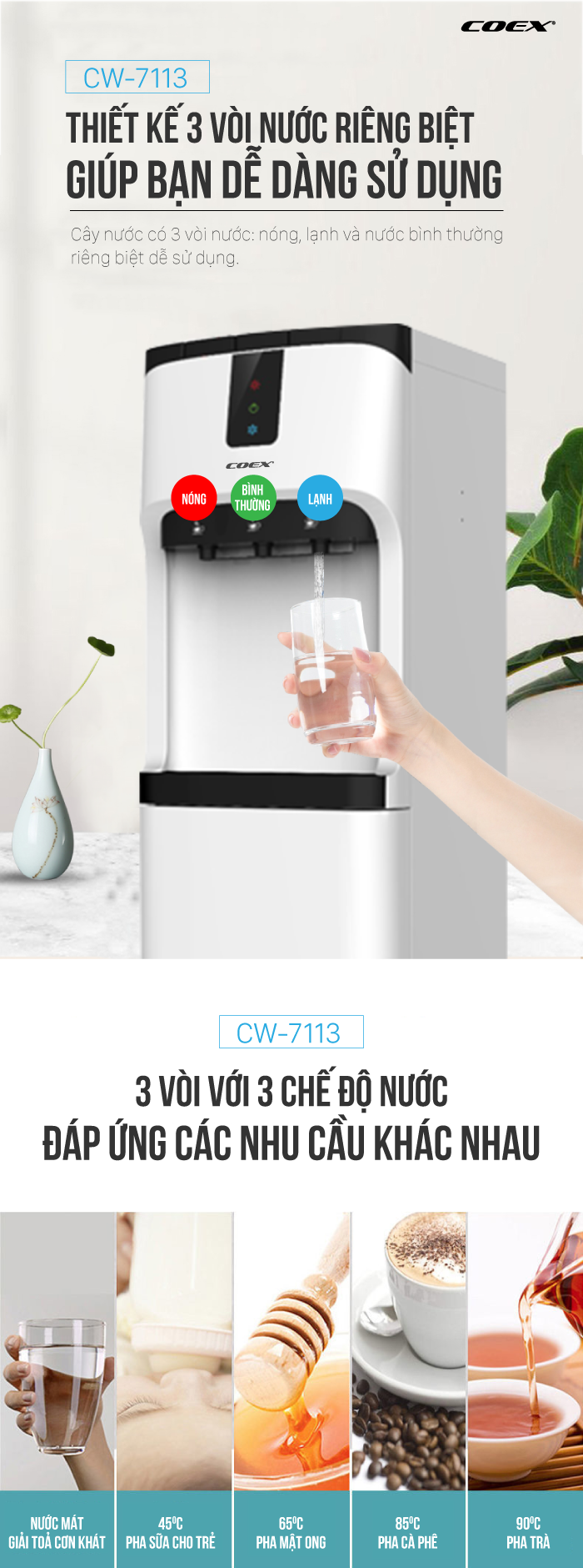 Cây nước nóng lạnh Coex CW-7113