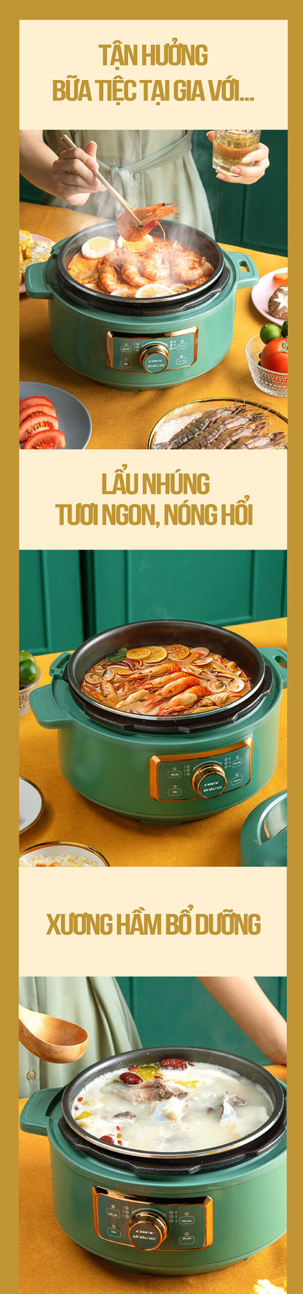 Nồi áp suất đa năng 3L COEX CP-3211A (Có lẩu, nướng)