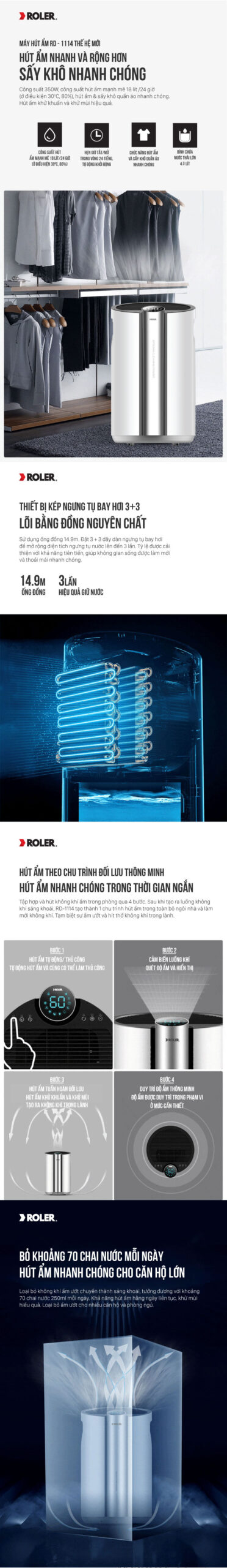 Máy hút ẩm điện tử 18 lít ROLER RD-1114