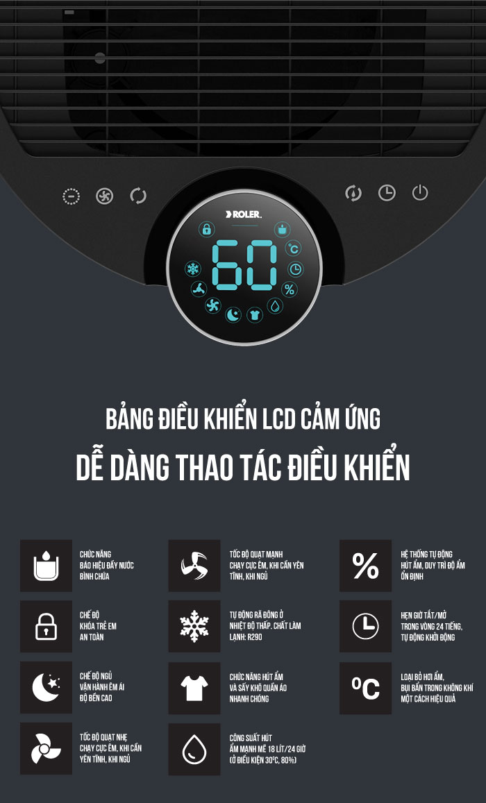 Máy hút ẩm điện tử 18 lít ROLER RD-1114