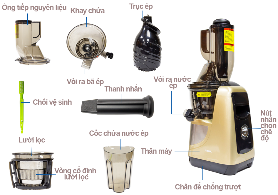 Máy ép chậm đa năng Roler RS-4408 (Đen)