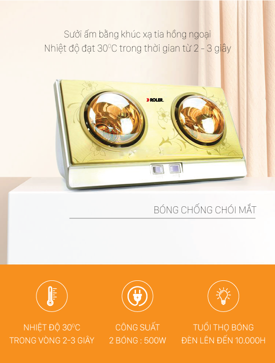 Đèn sưởi nhà tắm 2 bóng Roler RL-2112