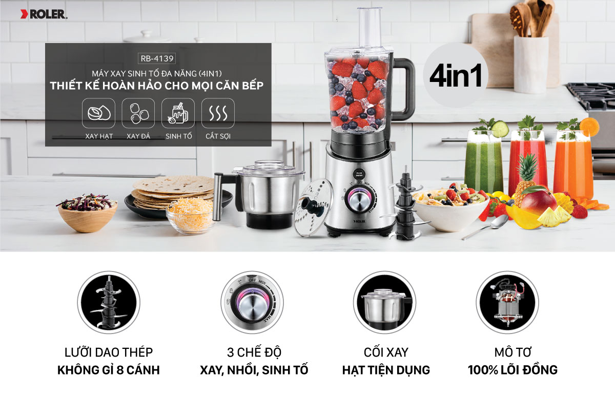 Máy xay sinh tố đa năng Roler RB-4139 (4 in 1)