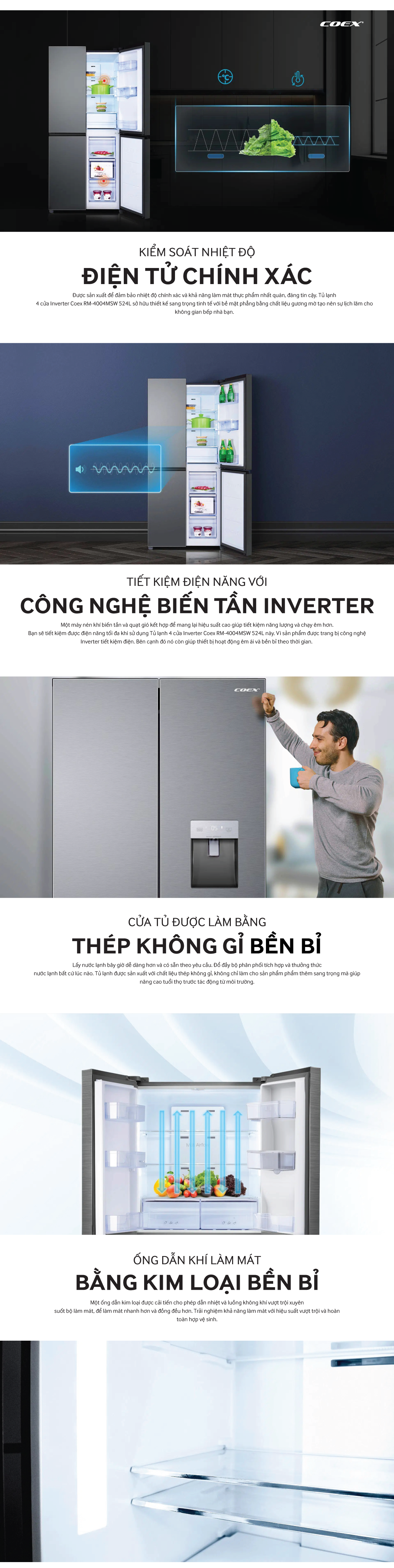 Tủ lạnh 4 cửa Inverter Coex RM-4004MSW 524L