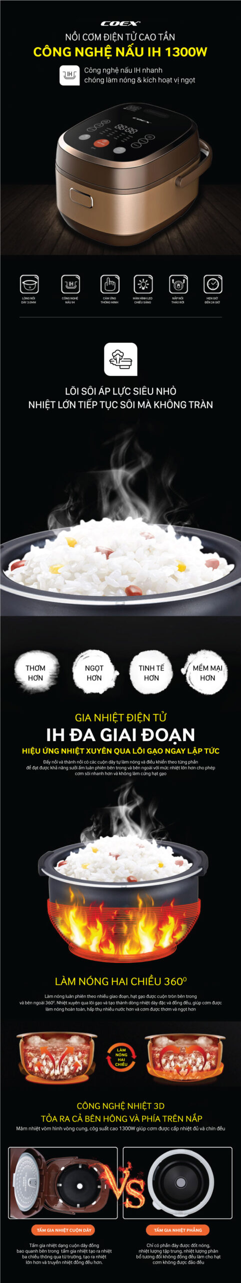 Nồi cơm điện tử cao tần 1.8 lít Coex CR-3460BG