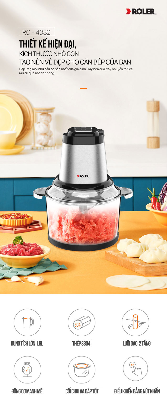Máy xay thịt đa năng ROLER RC - 4332