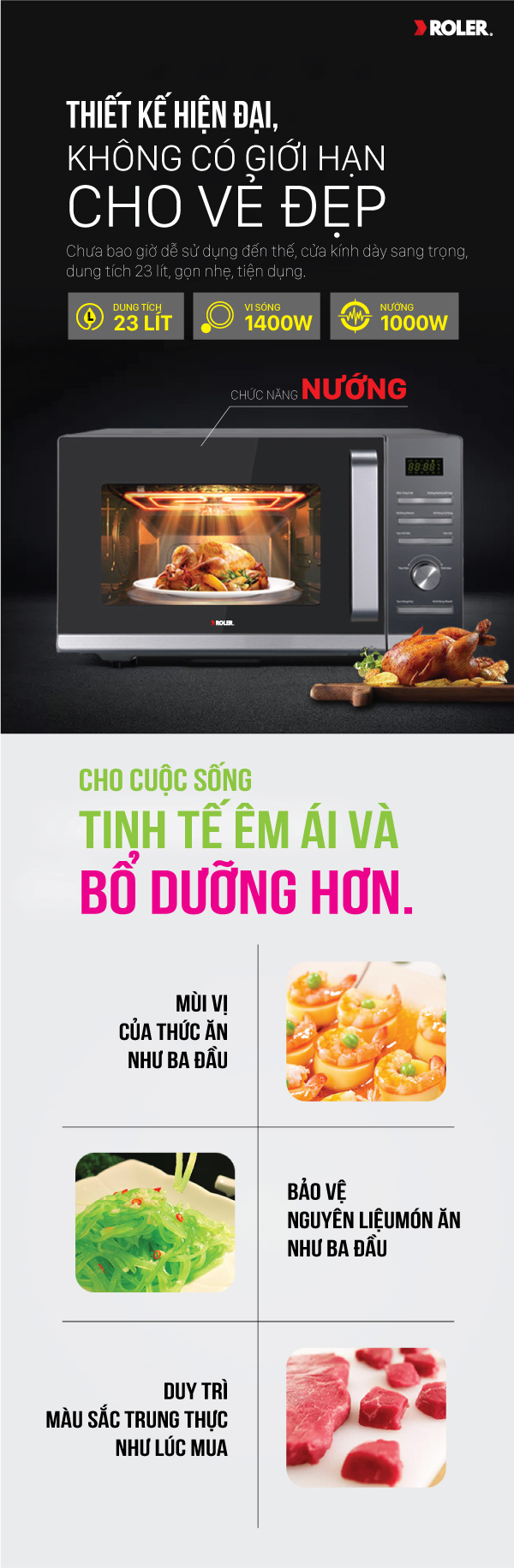 Lò vi sóng điện tử có nướng Roler 23 Lít RM-3225A