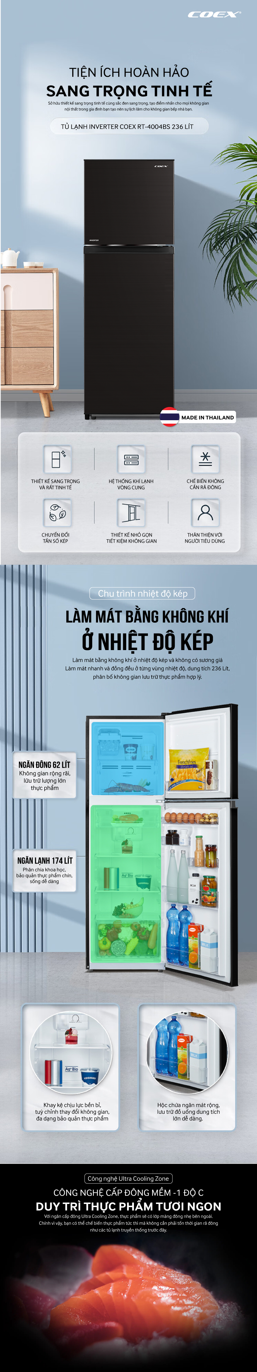 Tủ lạnh 2 cửa Inverter Coex RT-4004BS 236 Lít