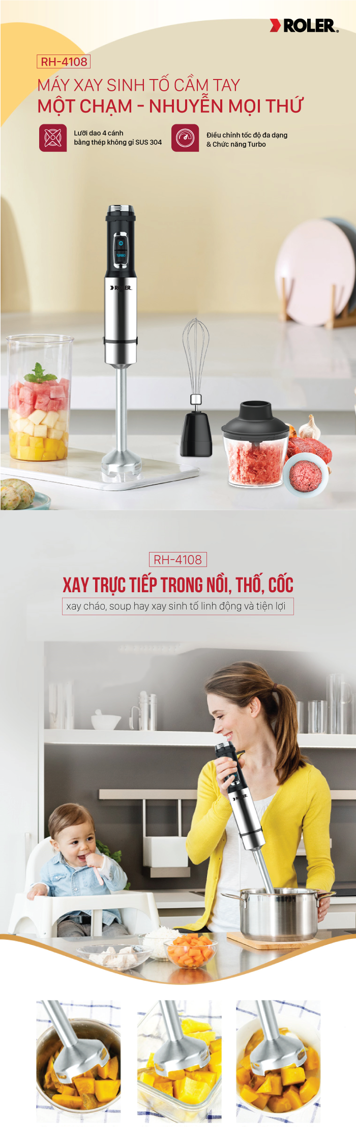 Máy xay sinh tố cầm tay ROLER RH-4108