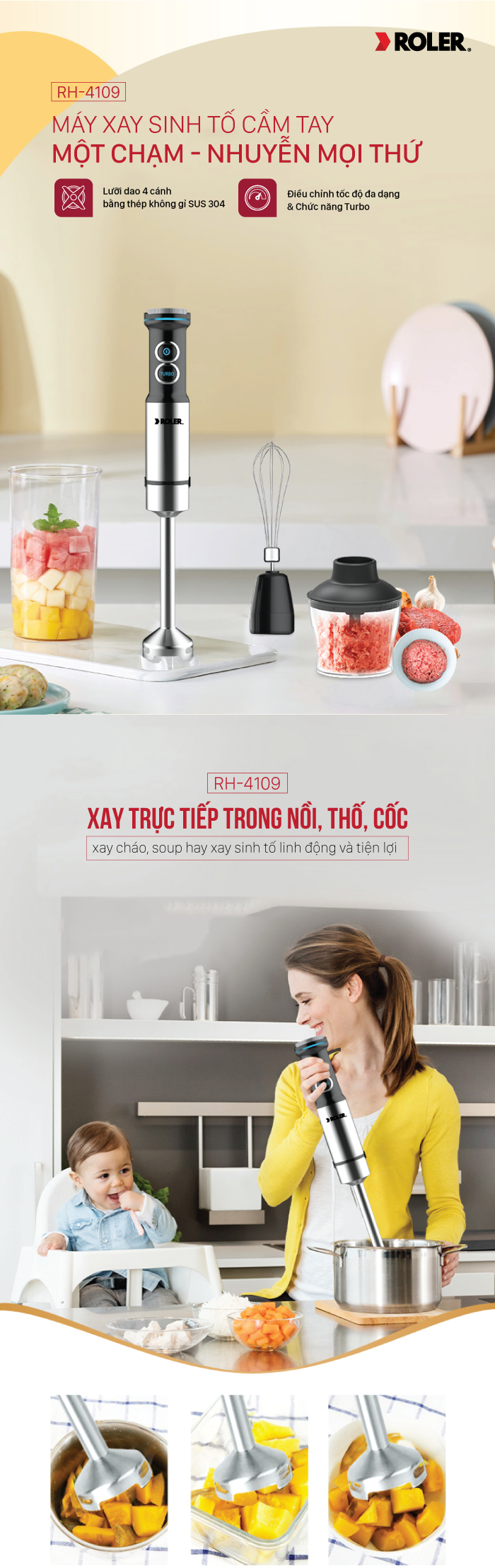 Máy xay sinh tố cầm tay ROLER RH-4109