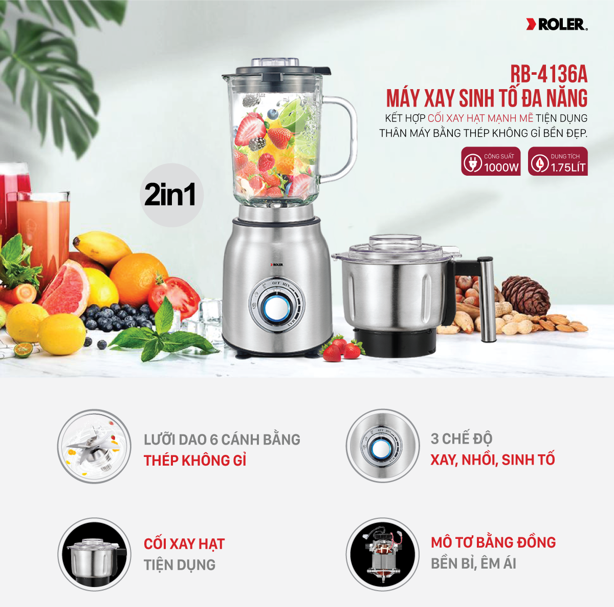 Máy xay sinh tố đa năng ROLER RB-4136A